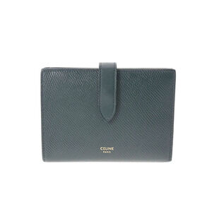 Celine Strap Wallet Green Calfskin Leather Bi fold